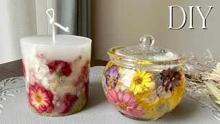 🌹ローズとカーネーションのボタニカルキャンドルとレジンポット作り /Making rose and carnation botanical candles and resin pots