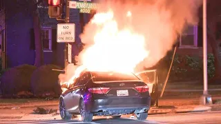 Three arrested, car goes up in flames following carjacking in Prince George's County