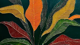 Texture art , texture leaf painting, how to paint texture banana leaf painting full tutorial