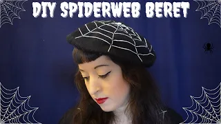 How To DIY A Hand Embroidered Spooky Spiderweb Beret (Upcycled) 🕸 🕷 Spider web Stitch Embroidery