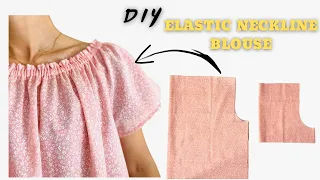 DIY/Elastic neckline blouse/Sewing is so easy for beginners.