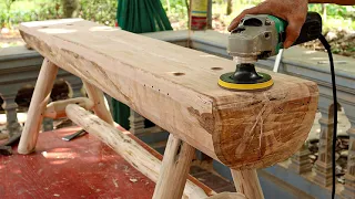 Woodworking Ideas Great And Easily From Dry Tree Stump // Build Long Bench From Monolithic Wood