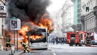 Bus bursts into flames after 'short circuit' in Rome