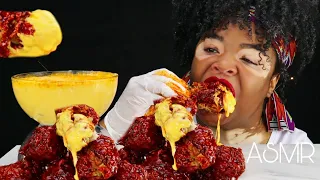 ASMR CHEESY NUCLEAR FIRE FRIED CHICKEN MUKBANG No Talking COOKING & EATING SOUNDS