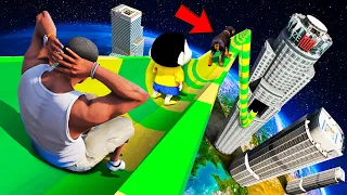 SHINCHAN AND FRANKLIN TRIED THE IMPOSSIBLE LONGEST WATER SLIDE FROM SPACE WORLD CHALLENGE GTA 5