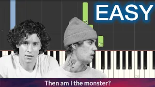 Shawn Mendes, Justin Bieber - Monster EASY Piano Tutorial + LYRICS