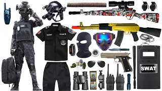 Special police weapon toy set unboxing, 98K sniper gun | Gold AK47 | 1911 pistol | Tactical helmet
