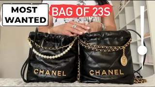 Chanel 22 Mini Handbag with Pearls  Comparison + Mod Shots | Chanel Double Unboxing 23S