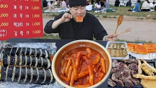 Han River Mukbang: Tteokbokki for Perfect Picnic in Beautiful Weather KOREAN MUKBANG