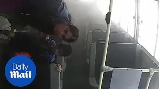 Astonishing footage shows passengers' miracle escape from bus crash
