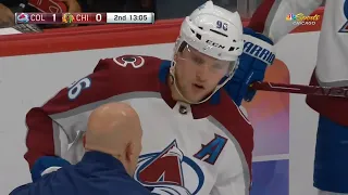 Scrum after Connor Murphy crushes Mikko Rantanen