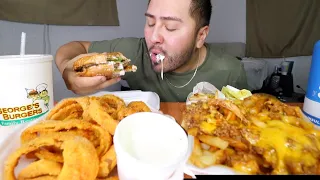 GEORGES BURGERS | ONION RINGS + DOUBLE CHEESE BURGER  CHILI CHEESE FRIES