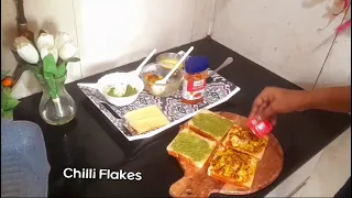 5 Minutes Mint chutney Grilled Cheese Sandwich Full Recipe  /Green Chutney Sandwich recipe