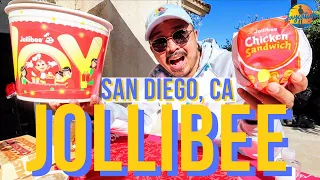 JOLLIBEE MUKBANG IN SAN DIEGO! Trying the NEW Spicy Chicken Sandwich & Top Menu Items in Mira Mesa