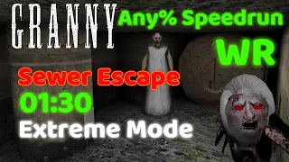 Granny v1.8 - Extreme Mode Sewer Escape Speedrun [Any% In 01:30, World Record]