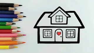 How to draw  house / Easy and step-by-step drawing of house for children / Easy drawing and coloring