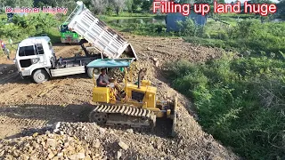 Filling up land huge, Powerful Bulldozer Mini, Dump Truck 5 Ton Unloading