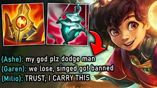 My whole team told me to dodge because Singed was banned... so instead I carry on Milio