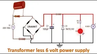 Transformerless 6 volt power supply circuit