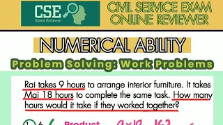 CIVIL SERVICE EXAM | Numerical Ability: Problem Solving (Work Problems) | CSE Online Reviewer