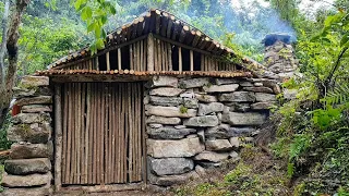 Building complete stone, wood and clay survival shelter | bushcraft  hut | Adventures HL