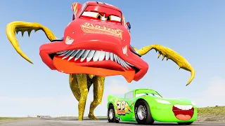 Crazy Escape From The Scarab McQueen Mutant Car Head Eater VS Lightning McQueen Beamng Drive #127