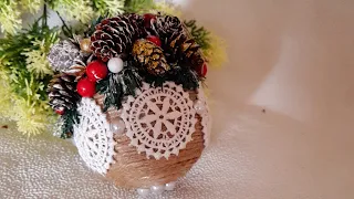 Новогодний шар из джута. Christmas ball. Новогодняя игрушка своими руками.