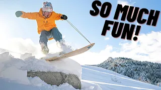 Pow Surfing on the Burton Throwback Snurfer Board