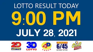 Lotto Results Today July 28 2021 9pm Ez2 Swertres 2D 3D 4D 6/45 6/55 PCSO