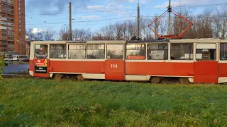 Редкий КТМ-5 в Ярославле на перегоне Ул. Елены Колесовой - Трамвайное депо, октябрь 2021 (4К Video)