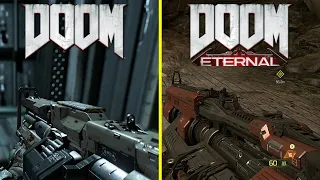 Doom vs Doom Eternal Weapons Comparison - All Models, All Pickup Animations, All Mods Shooting