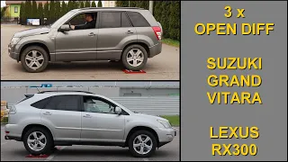 3 x OPEN DIFF - slip test - Suzuki Grand Vitara vs Lexus RX 300 AWD - @4x4.tests.on.rollers