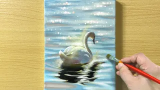 Swan on a Sparkling Lake / Acrylic Painting / STEP by STEP #231
