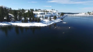 Fresh snow at Loon Lake, aerial view, Rubicon Trail, CA - HD drone video