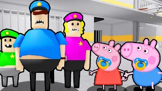 Baby Peppa Pig and Baby George Pig VS BUFF POLICE FAMILY PRISON RUN ESCAPE IN ROBLOX