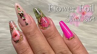 Builder Gel Nails Tutorial | Flower Nail Foil | Encapsulating Gel Polish And Foil