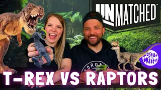 Unmatched Jurassic Park T-Rex vs Raptors | Playthrough | Board Games & Brew