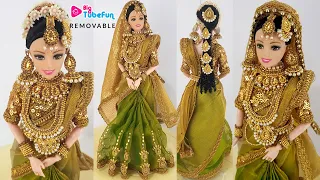 Barbie doll saree making | Muslim South indian bridal doll dress and jewellery | Barbie saree