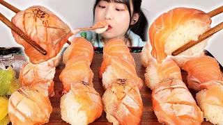 Eating raw salmon sushi & Aburi sushi💕ASMR MUKBANG