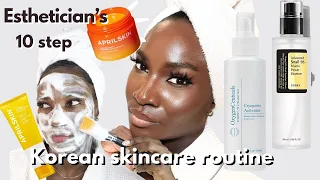 10 STEP KOREAN SKINCARE ROUTINE | GLASS SKIN | Esthetician’s skincare routine