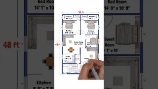 30x48 House Plan | 30x48 House Design | 30x48 House Plan 2 BHK | 30x48 East facing House Plan