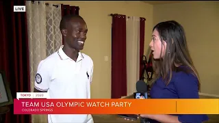 Locals host an Olympic watch party; Chelimo wins the Bronze