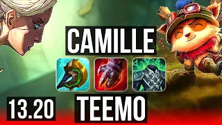 CAMILLE vs TEEMO (TOP) | 2.2M mastery, 1100+ games, 7/2/6, Godlike | KR Master | 13.20