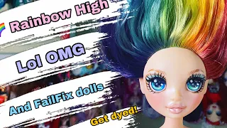 Rainbow High and Lol Omg hair dyeing tutorial! Plus dyeing Fail Fix doll hair! Part 1 of 2