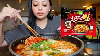 spicy cheesy noodles w/ lobster tail *mukbang*