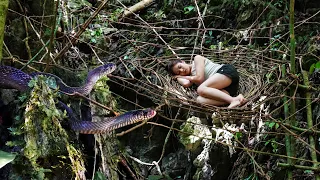 Girl Weaving Spider Web - Suddenly Attacked By Snakes / Bushcraft & Survival P.3