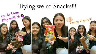 Trying out weird name snacks from a local store | 5rs. ki Dum Biryani | Makeup Box |