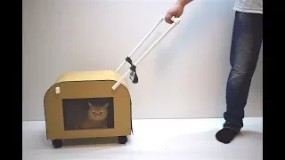 How to make a cat carrier on wheels made of cardboard