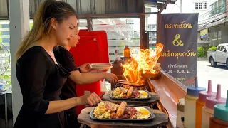 Unique Stir Fried meat in Hot Pan Thai Style - Serving by Thai couple Chef | Thai Street Food