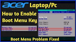 How to enable Acer Laptop Boot Menu | Acer Laptop ka Boot Menu kaise enable kare